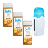 Depil Bella Hair Removal Bundle - Roll On Honey, Pre-Wax Astringent, Wax-Off Oil, Warmer, Non-Woven Cloths & Case