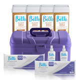 Depil Bella Bundle - 200 Non-Woven Cloths, 4 Roll-On Honey Wax, Pre-Wax Astringent Lotion, Wax-Off Moisturizing Oil, and Purple Plastic Case